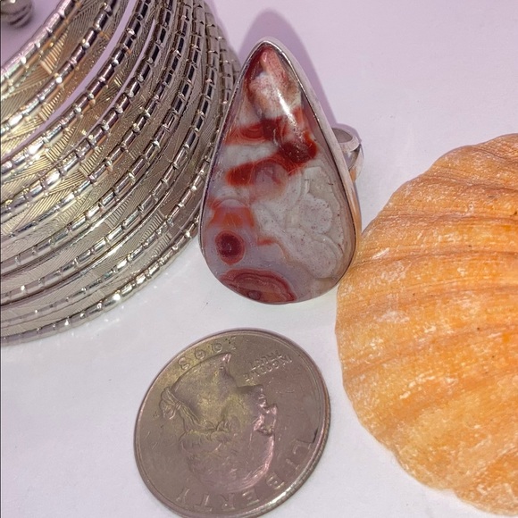 Mexican Laguna Agate Gemstone Handmade Boho Ring - Picture 2 of 5